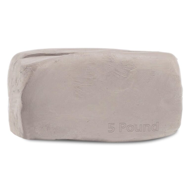 A rectangular block of gray clay with "5 Pound" imprinted on it