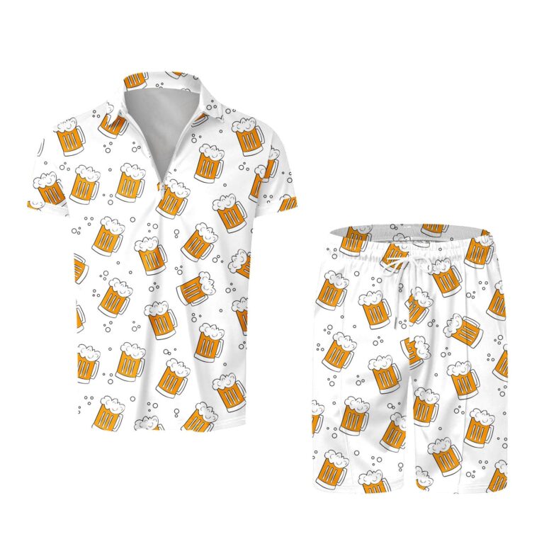 White shirt and shorts set with beer mug pattern